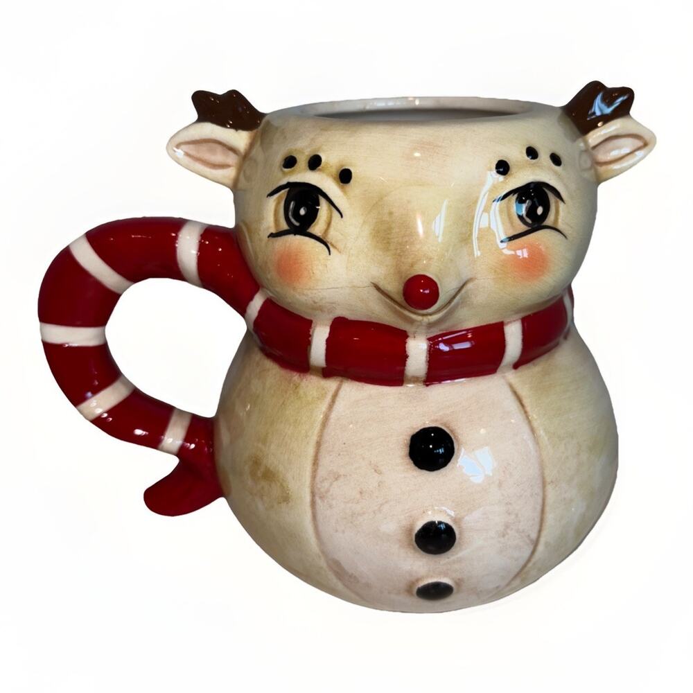 Johanna Parker Reindeer Christmas Coffee Mug Holiday Red Scarf Nose Rudolph NEW